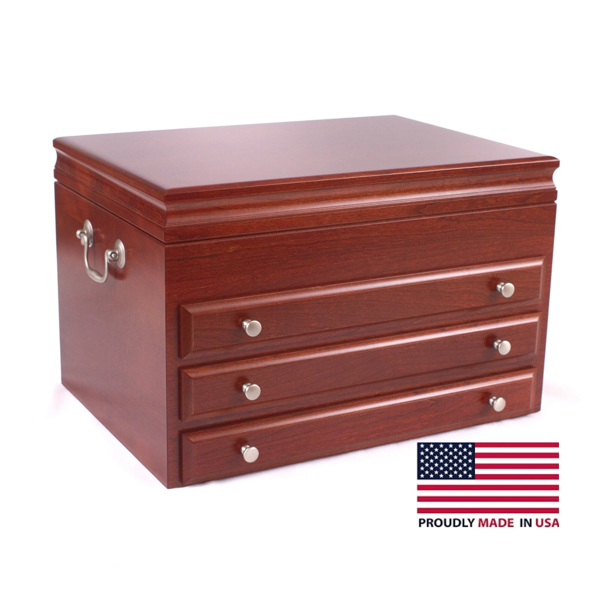 J03C MAJESTIC - 3 Draw Jewelry Chest with Heritage Cherry finish